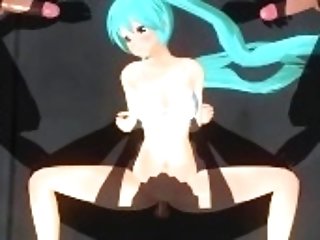 3 Dimensional Anime Porn Guys Jack Off To Miku While She Gets Fucked