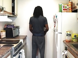 Curly Stunner In Socks Got Quickie Kitchen Fuck From Behind With Big Black Cock