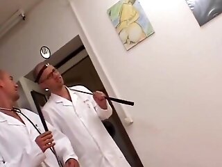 Dark-haired Nurse Is Fucked By Doctors And Has To Guzzle